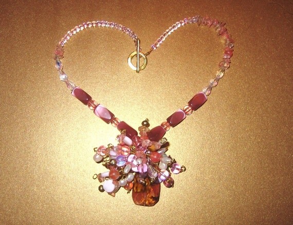 Statement Necklace Pink Fire by AudreyGardenLady on Etsy
