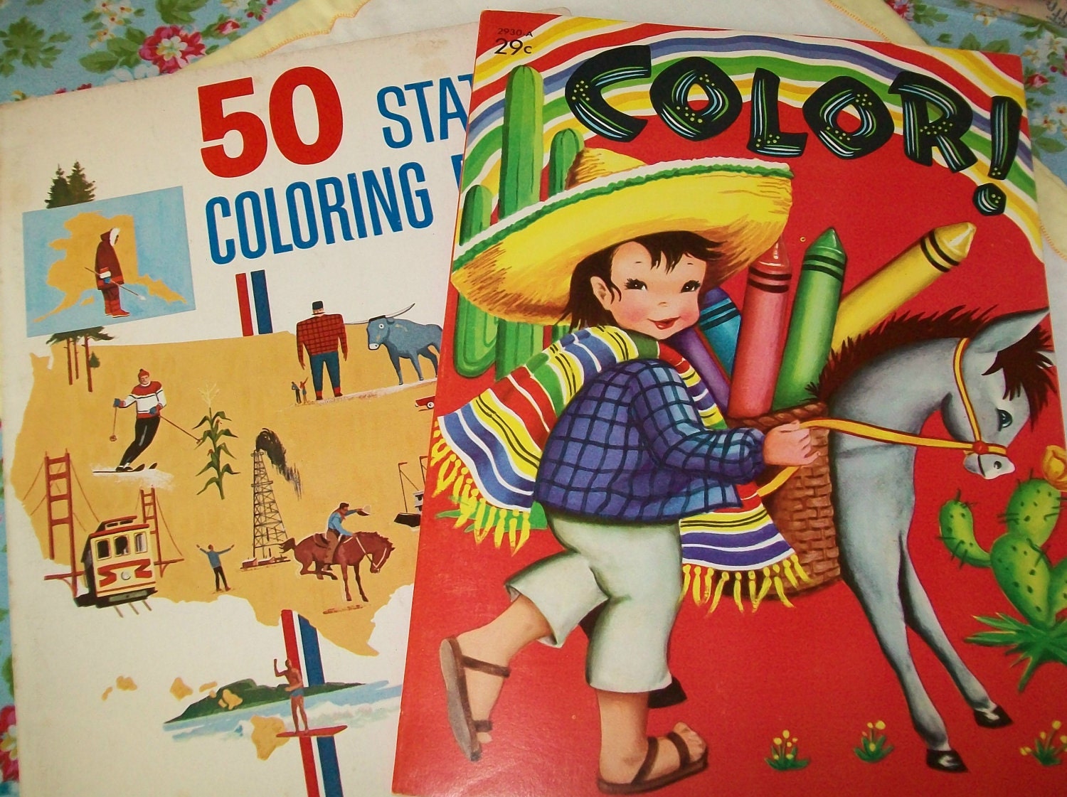 Download 2 vintage coloring books 1960s children zoo animals 50