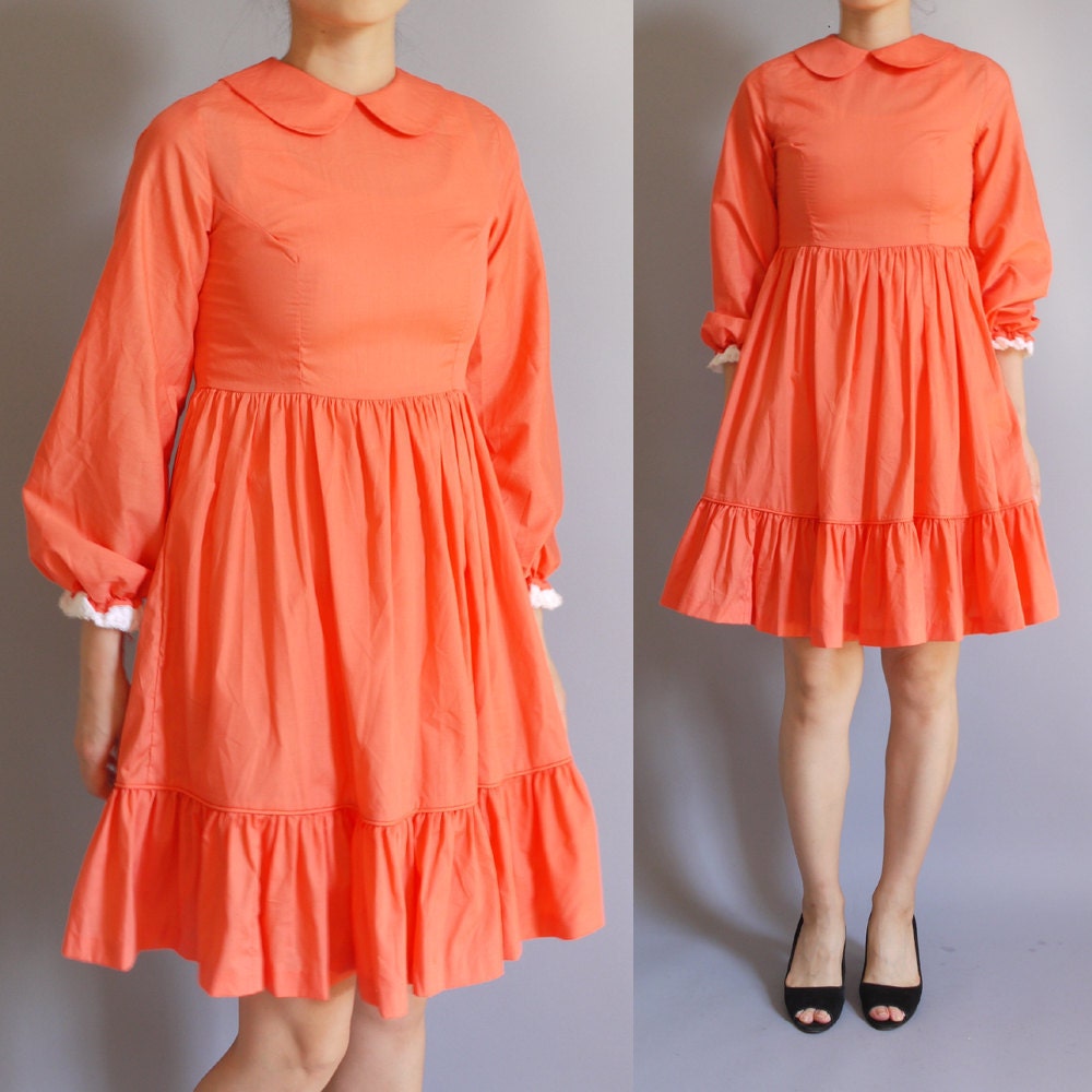 Coral Peter Pan collar Babydoll Dress. size xs small.