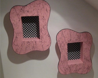 vintage 50's style pink amoeba pair of atomic shadow boxes tiki