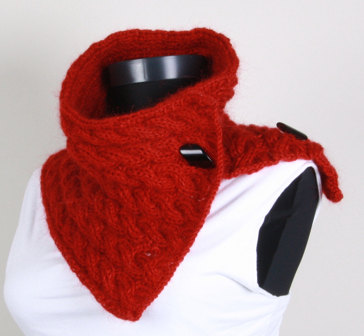 Knitting Neckwarmer RedBlack button collar scarf by SRdesign
