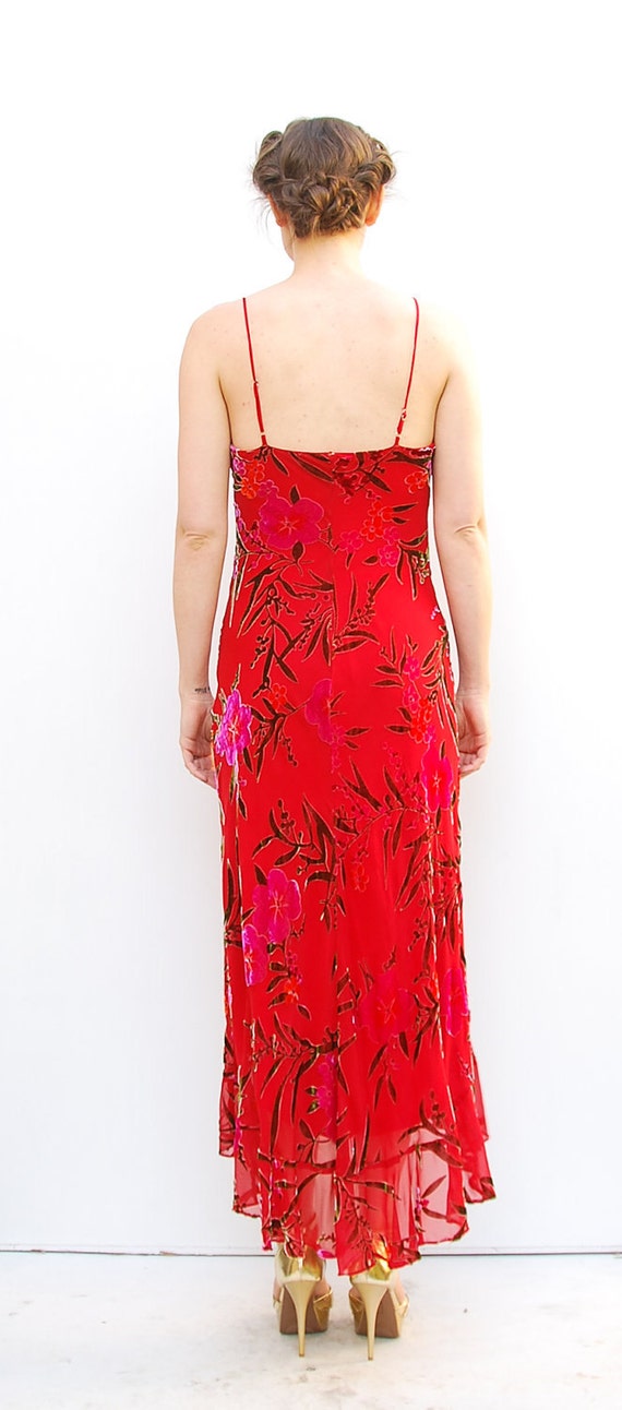 90s Betsey Johnson Dress Red Dress Burnout Velvet Dress