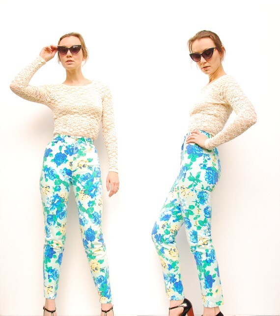 80s BONGO Jeans Floral Jeans High Waisted Skinny Jeans