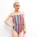 70s Swimsuit - Rainbow Swimsuit - One Piece Striped Swimsuit - Belted Swim - Cotton Swimsuit - 1970s Halter Bathing Suit - S M 6 8 10