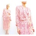 RESERVED 80s Silk Dress - Shell Print Dress - Draped Plunging V Dress - Pink Sea Shells - 1980s Summer Midi Dress - S M 4 6 8