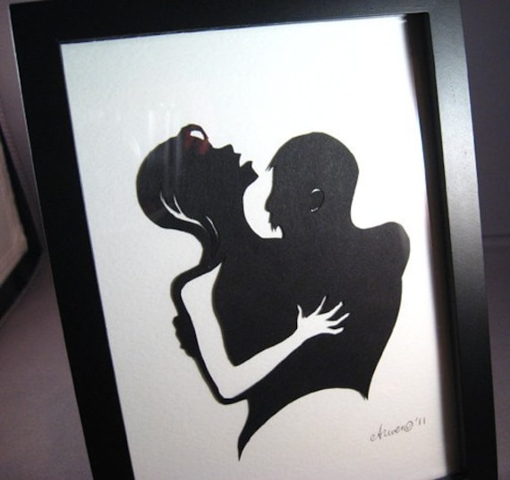 Items similar to Gothic Valentine Vampire Silhouette Paper Art on Etsy