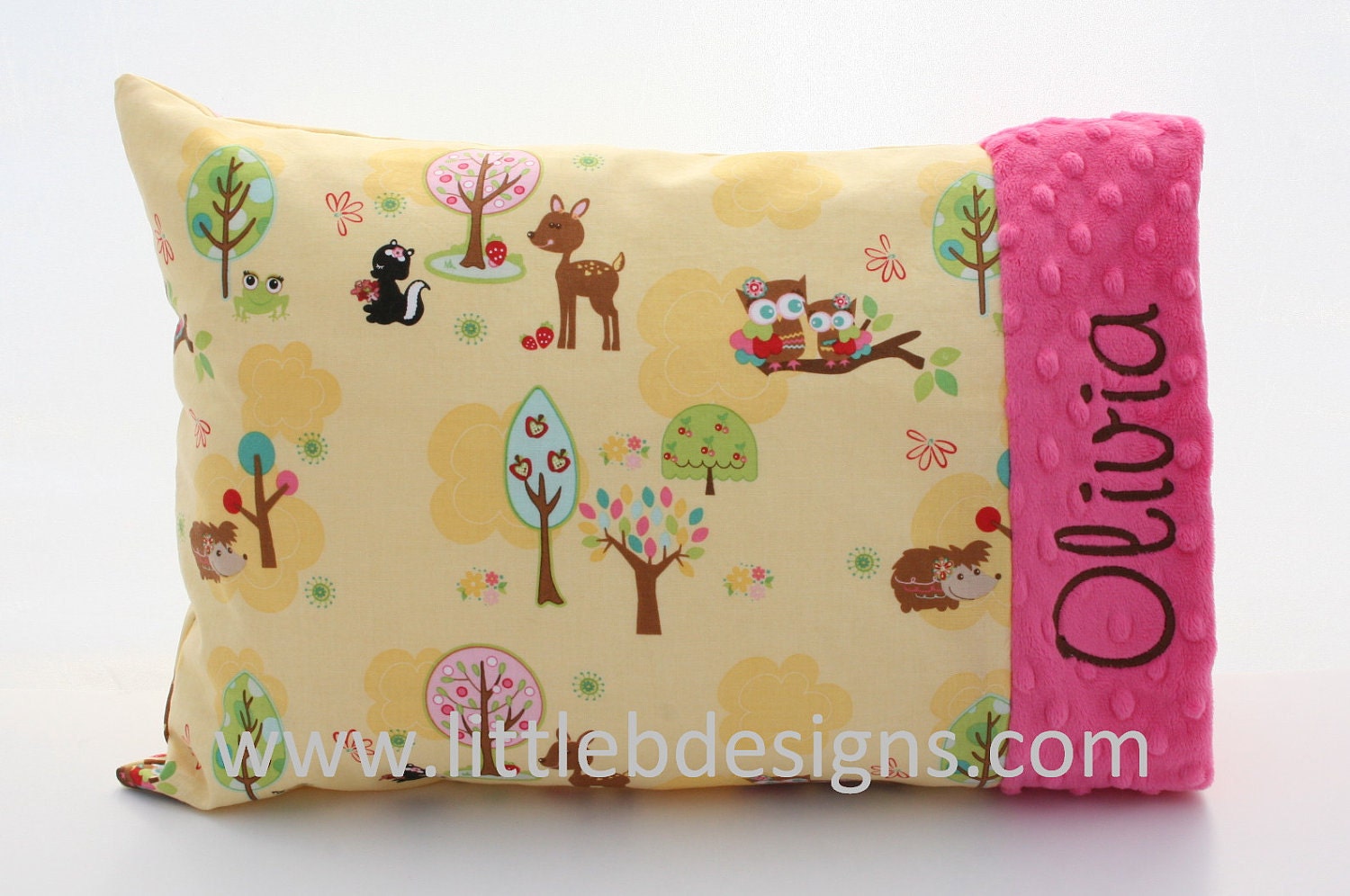 Personalized Toddler Pillow Case and Pillow Yellow Forest