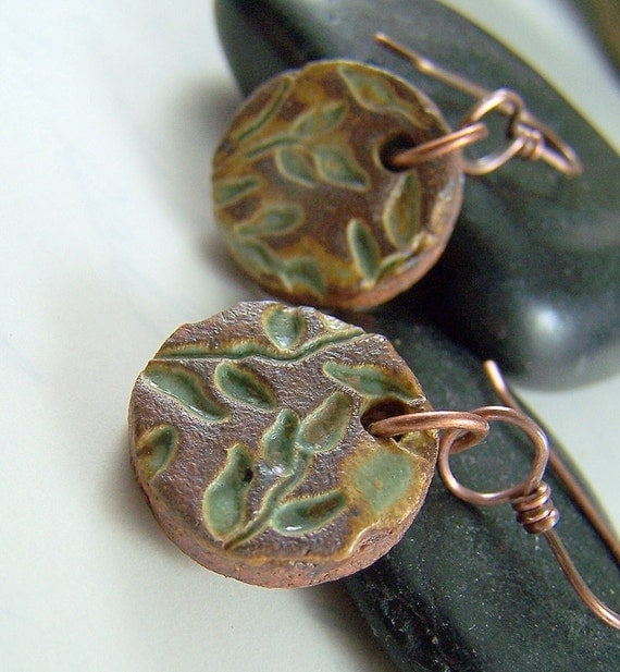 Stoneware Pottery Earrings Ceramic Pottery Jewelry Copper