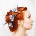 Flower bobby pins, floral hair pins, hydrangea and feather clip set - Night whisp