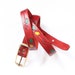 Red Roses Tooled Leather Skinny Belt with Yellow and Green Painted Leaves