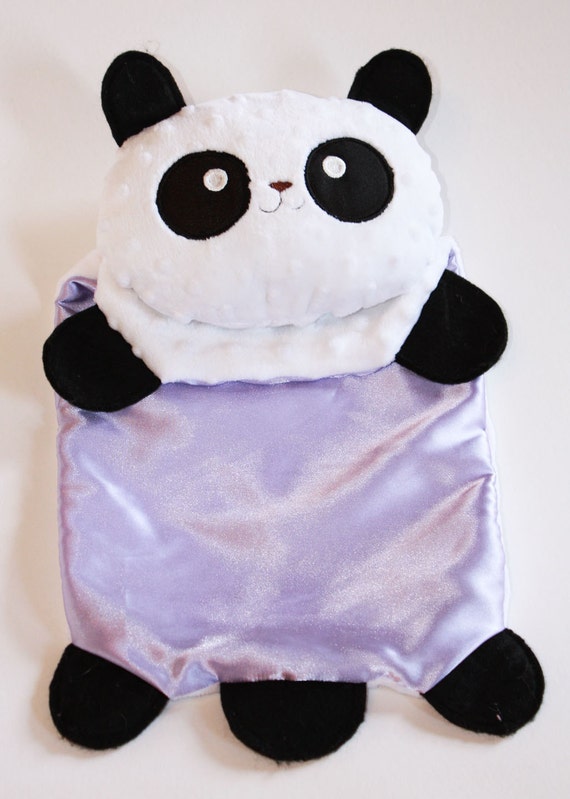 Minky Panda Bear Security Blanket Lovey Blanket Satin Baby