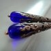 Cobalt Blue Earrings - Victorian Copper Filigree - Long earrings - E-29