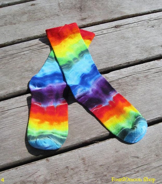 Tie Dye Socks Ladies Crew Rainbow Bright Stripes