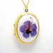 Purple Wild Geranium Pressed Flower Locket, Resin and Brass (698)