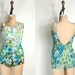 o n h o l d.............vintage 1950s swimsuit / 50s bombshell ruched floral alix of miami swimsuit (extra large)