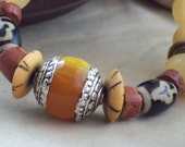 SWEET SPIRIT Bracelet with Honey Calcite with Tibetan Amber and Trade Beads-Jewelry Bracelet Beadwork