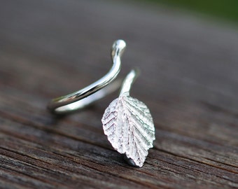 Birch leaf ring sterling silver - made to order open ring
