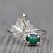 Sterling silver emerald ring, gooseberry leaf with genuine emerald. May birthstone.