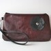 Leather Wristlet Clutch Purse in Dark Red Leather with Black Leather Blossom - ready to ship