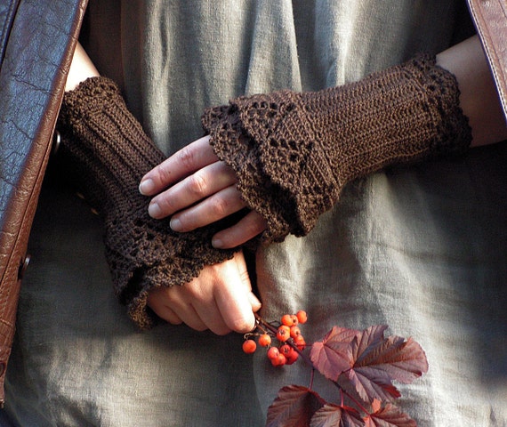 Chocolate Day Crocheted Layered Wrist Warmers By Hypericumfragile 9334