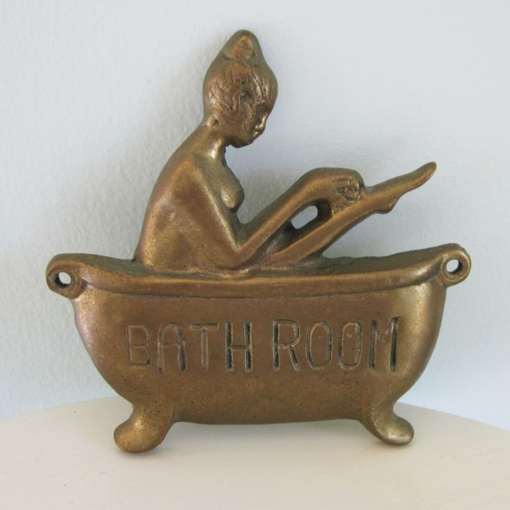 vintage brass bathroom sign or placard by sosovintage on Etsy