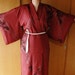 Kimono In Burgundy With Black Flower Motif, From Japan, Size L XL