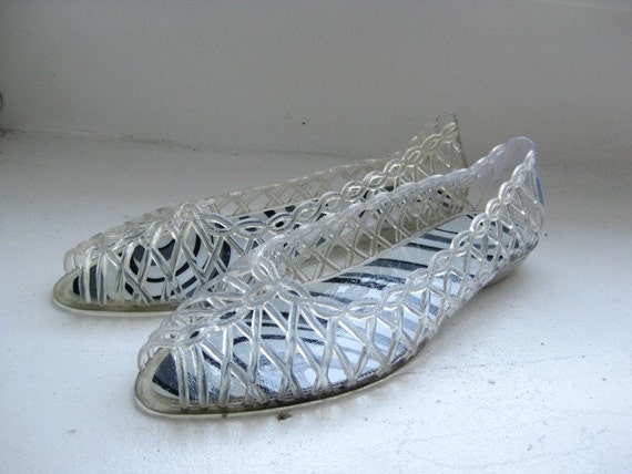 Vintage Clear Jelly Peep Toe Flats 8