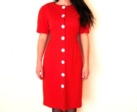 Red Pencil Dress Front Button Minnie Mouse Dress MEDIUM