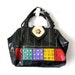 80s Bedazzled Purse, Black Leather Satchel with Colorful Gems, MEDIUM Handbag