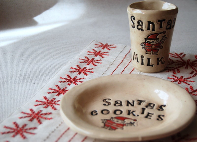MADE TO ORDER cookies for santa plate and milk cup by claylicious