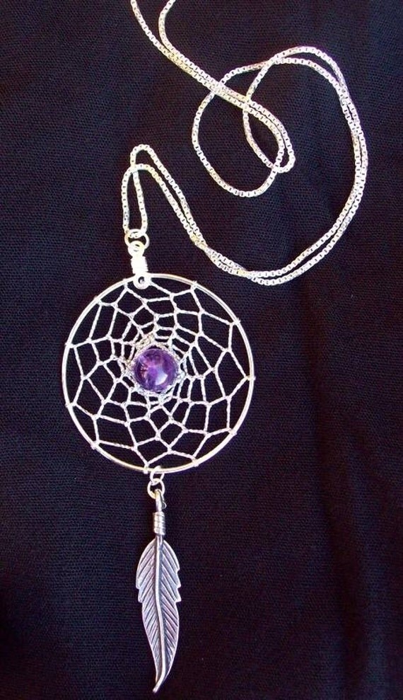 Dream catcher Necklace with Sterling Silver and Amethyst