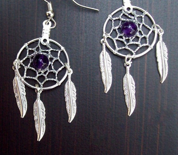 canadian indian dream catcher mismatched earrings blue
