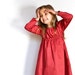 Red girl dress in organic coton or natural sateen, children holiday dress with long sleeves