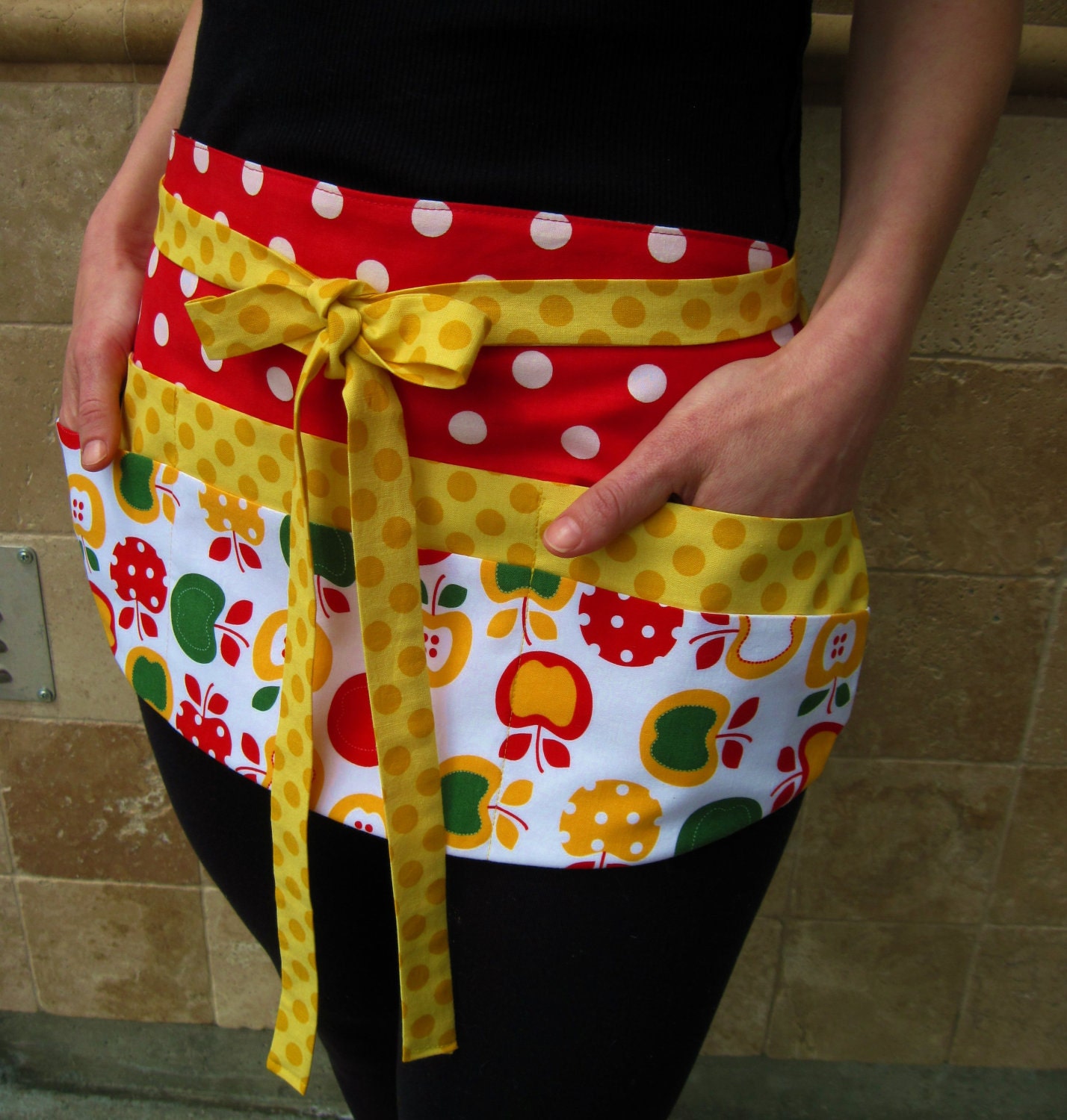 Teacher Utility Apron with Pockets Limited Red Yellow and
