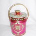 Vintage Metal Tea Tin Bucket Style Fushcia Pink and Mint Green with Arabesque Designs