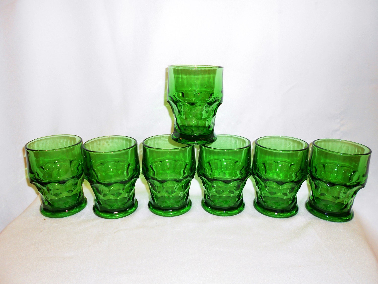 7 Vintage Drinking Glasses Green Georgian Anchor Hocking