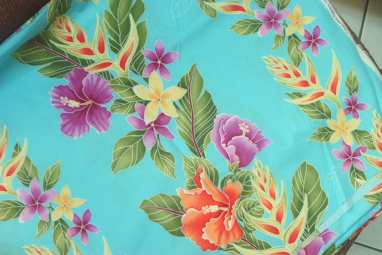 Marianne of Maui Hawaiian Quilting Fabric Turquoise Stylized