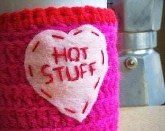 Coffee Mug Cozy Tea Cup Funny Hot Stuff crochet handmade cover