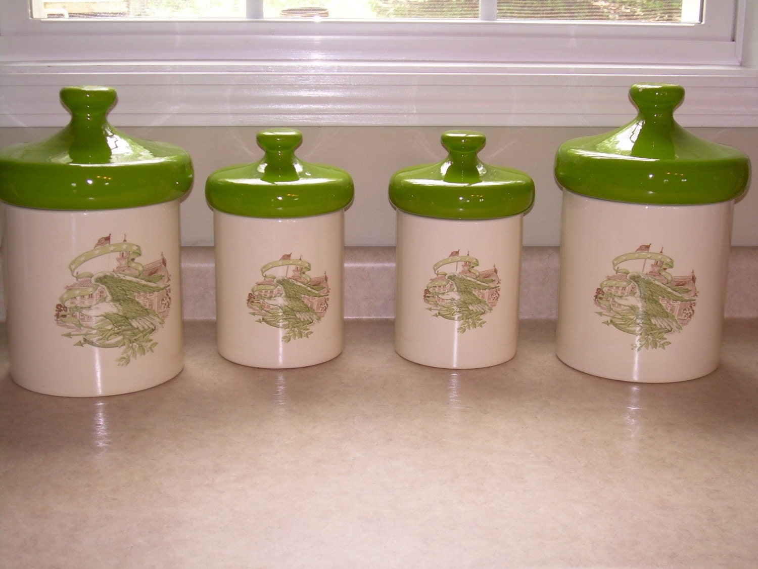 CANISTER SET 4 Piece Covered Bright Green by sherylswriteaway