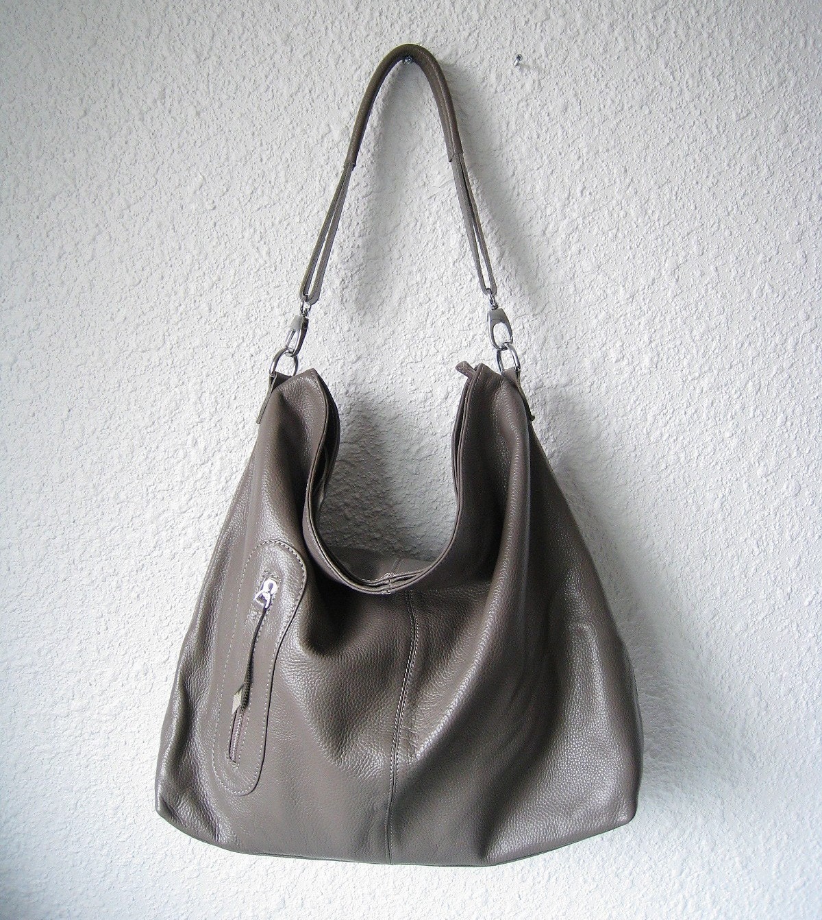 Italian grey leather purse MAX grey leather hobo bag Made