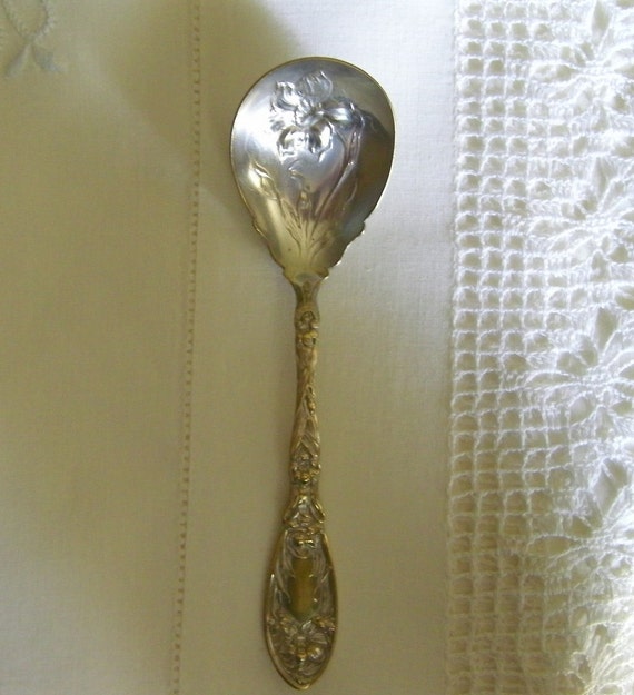 Oxford Silver Co Narcissus c1908 Sugar Spoon Repousse Floral Design