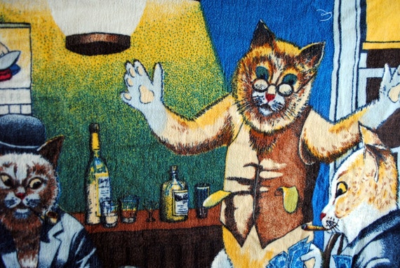 Cats Playing Poker Vintage Felt Wall Hanging Tapestry