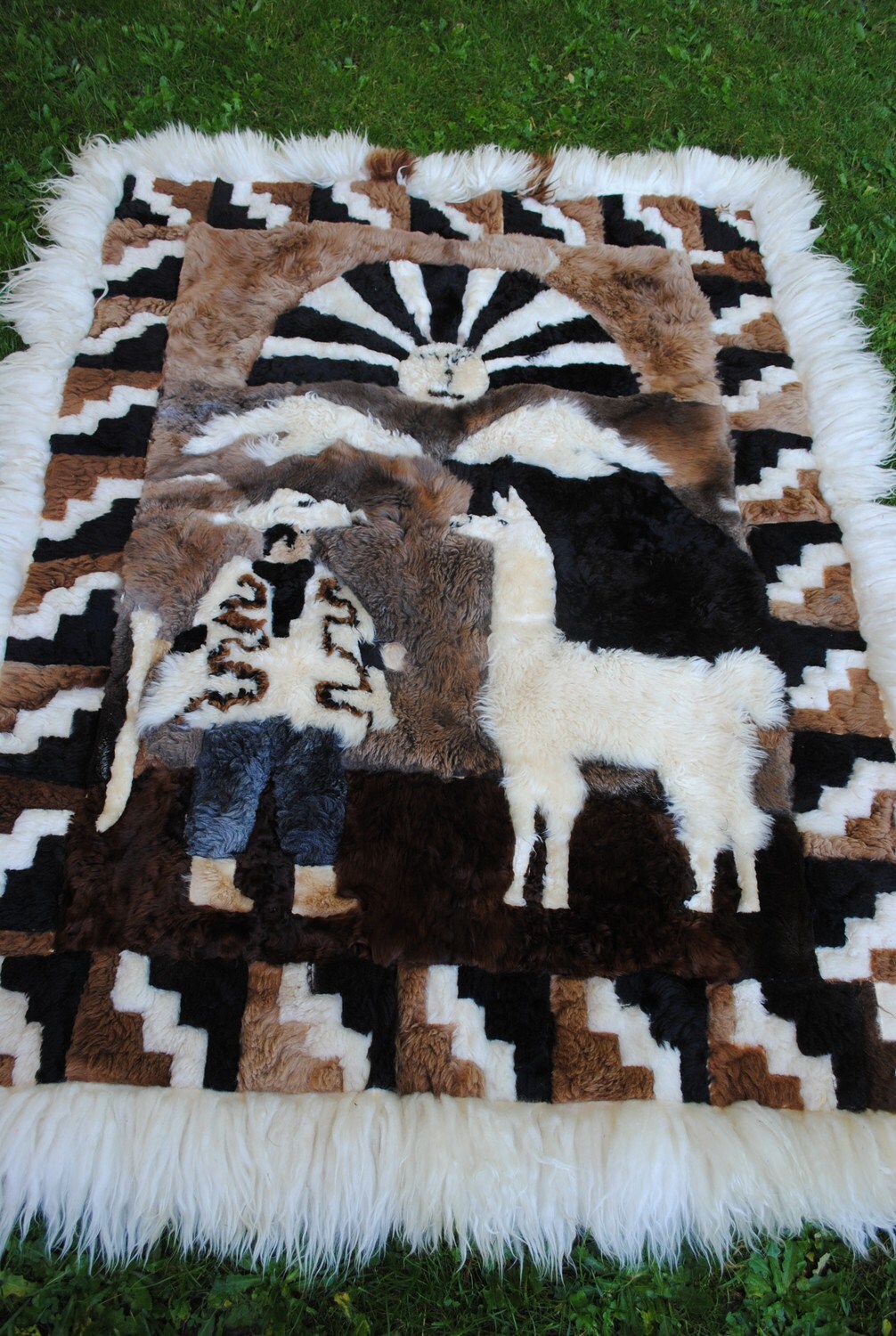 Amazing Llama Alpaca Patchwork Fur Wall Hanging