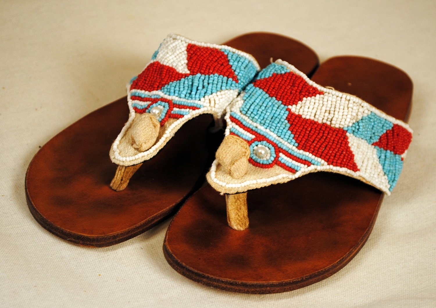 Vintage Native American Ethnic Beaded Thong Sandals