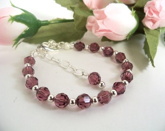 Purple Girls Bracelet, February Birthstone, Amethyst, Purple Crystal, Toddler Bracelet, Kids Jewelry,Little Girl Bracelet, Austrian Crystal