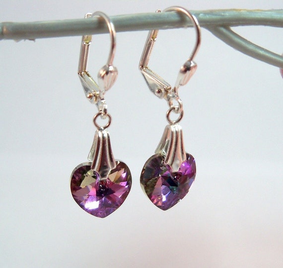 Earrings Purple Pink Heart Earrings Purple by BrightSpotDesigns