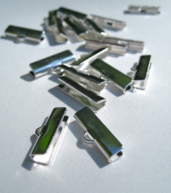 Smooth Ribbon End Clamps 19x5mm 10 Silver Plated by TheLushBead