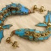 Antique Blue King Fisher Feather Movable Fish Earrings