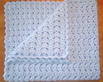 Handmade Pastel Blue Crocheted Baby Blanket Afghan