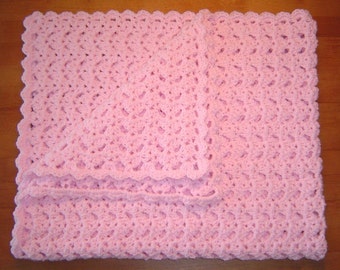 Handmade Pastel Pink Crocheted Baby Blanket Afghan